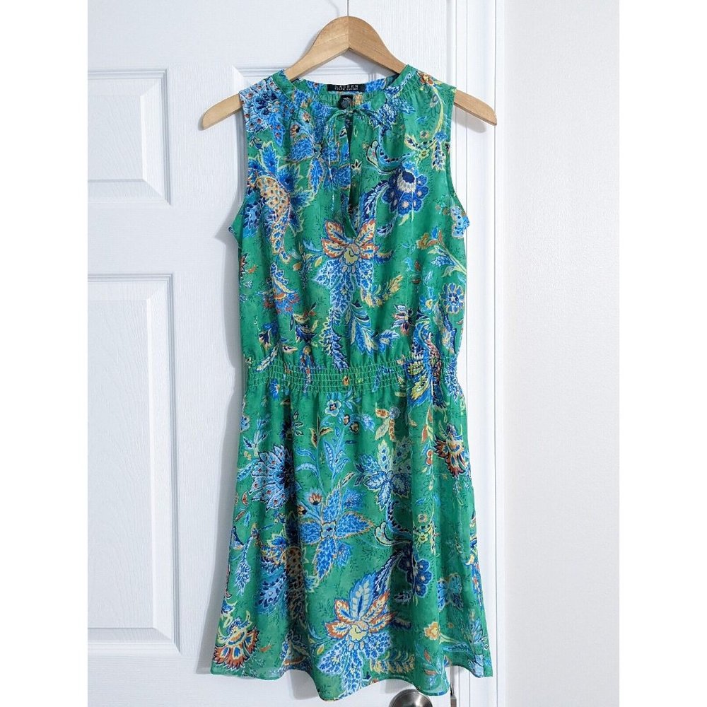 Lauren Ralph Lauren Dress Cover Up Size 4 Sleeveless Sheer Green Tropical